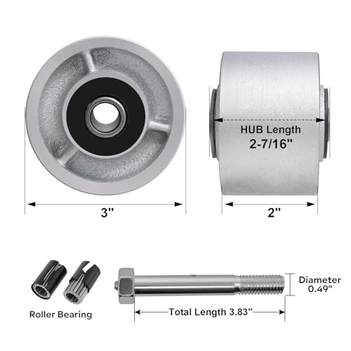 3" x 2" Industrial Casters, Steel Cast Iron Wheel - Heavy Duty Caster -Set of 4 Caster with 3200 lbs Capacity, Roller Bearing-1/2 Bore, Replacement Wheel for Platform Trucks(4 Pack) - style: 3"×2"