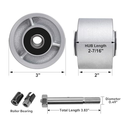 3" x 2" Industrial Casters, Steel Cast Iron Wheel - Heavy Duty Caster -Set of 4 Caster with 3200 lbs Capacity, Roller Bearing-1/2 Bore, Replacement Wheel for Platform Trucks(4 Pack) - style: 3"×2"