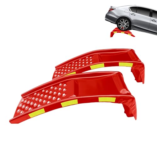 Heavy Duty Steel Car Ramp Set - 8 Inch Lift Height - 8,000 lbs Capacity - Reflective Safety Stickers for Truck and SUV Repair, 2 Pack - Red - color: Red