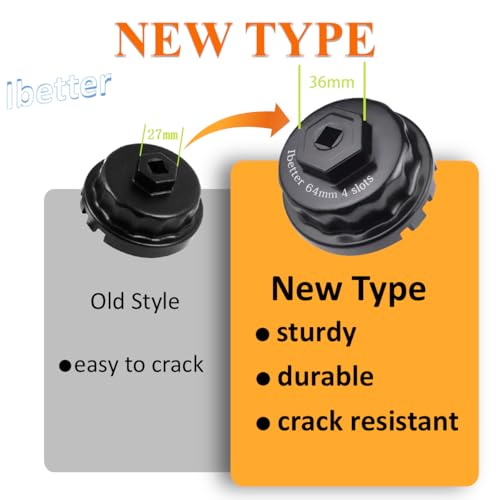 Heavy Duty Oil Filter Wrench for Toyota,Lexus,RAV4,Camry,Tundra,Highlander,Sienna,Cruiser,Venza-Filter Cap Removal Socket Tool for 2.5-5.7L Engines with 64mm Cartridge Style Oil Filter Housings - style: 4 slots