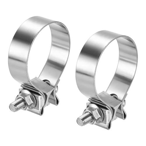 HARFINGTON 2pcs 410 Stainless Steel Exhaust Clamp 2.48" Butt Joint Narrow Band Muffler Seal Exhaust Narrow Lap Butt Clamps for Pipes Muffler Converters System Repair, Silver - size: Range 63-71 mm, Band Width 22mm