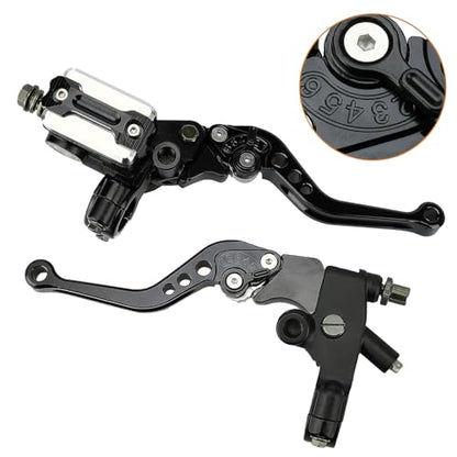 Universal Motorcycle 7/8" 22mm Handlebar Brake Master Cylinder Reservoir Adjustable Clutch and Brake Lever CNC Left & Right Set for Harley Honda Kawasaki Suzuki Yamaha (Black)
