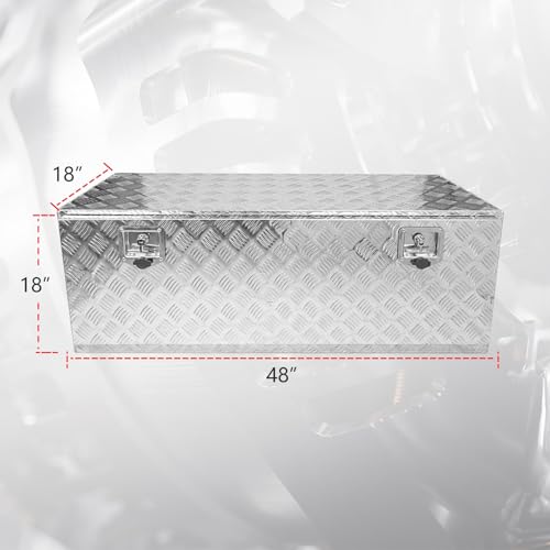 48 * 18 * 18 Aluminum Heavy Duty Diamond Plate ToolBox Chest Box Pick Up Truck Bed RV Trailer Toolbox Storage Organizer with T-Handle Latch Dual Lock Keys - Silver - color: Silver, size: 48" x 18" x 18"
