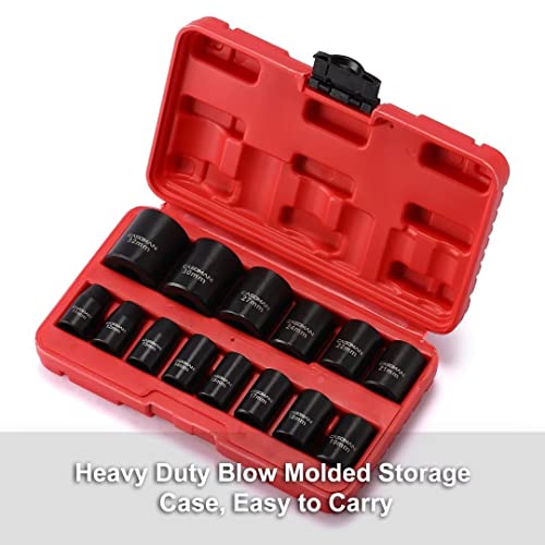 CASOMAN 14 Pieces 1/2-Inch Drive Shallow Impact Socket Set, Metric, 6-Point, 11mm to 32mm - size: 11mm-32mm, Shallow