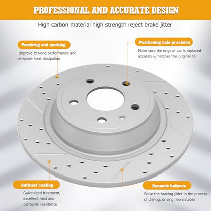 Disc Brake Kits with Pads and Rotors Front & Rear Drilled Slotted Vented Rotor for 2013 2014 2015 2016 Hyundai Elantra (Gt) 2013-2014 Elantra Coupe 2012 Veloster 2014-2016 Kia Forte Koup