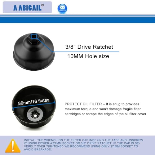 Oil Filter Wrench Cap Removal Tool 86.4mm 16 Flutes for BMW with 86mm Cartridge Style Filter Housing Caps, Oil Filter Housing Cap Removal Tool to Change Oil, Oil Filter Socket Wrench Kit for BMW