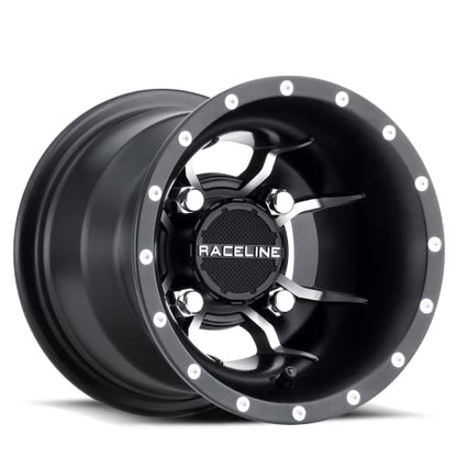 Raceline Wheels A77 MAMBA UTV/ATV Wheel Black Machined Finish 9x8" 4x115", -34.5 mm offset/(3.14"B/S) - color: BLACK w/MACHINED FACE, size: 9x8" inches, 4X115, -34.5/3.14"