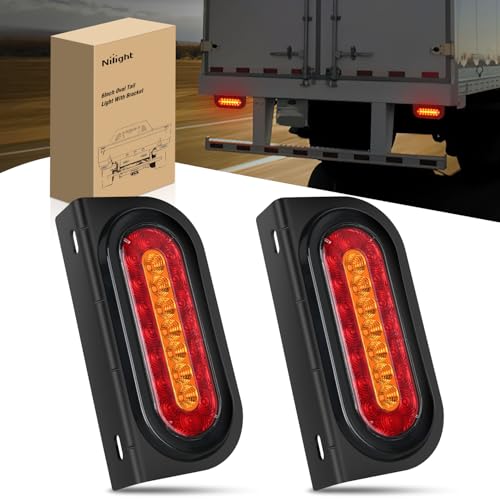 Nilight 6" Oval Trailer Tail Light 2 PCS Red Amber w/Mounting Brackets - color: Red/Amber Tail Lights+Brackets 2Pcs