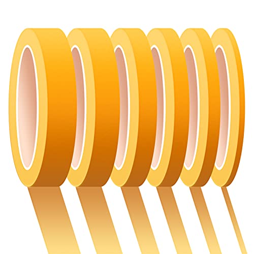 6 Rolls Fine Line Tape 1/16, 1/8, 1/5, 2/5, 1/2, 3/4 Inch x 55 Yard Fineline Masking Tape Painter Adhesive Automotive for DIY Car Auto Paint (Yellow, Mixed Sizes) - color: Yellow, size: Mixed Sizes