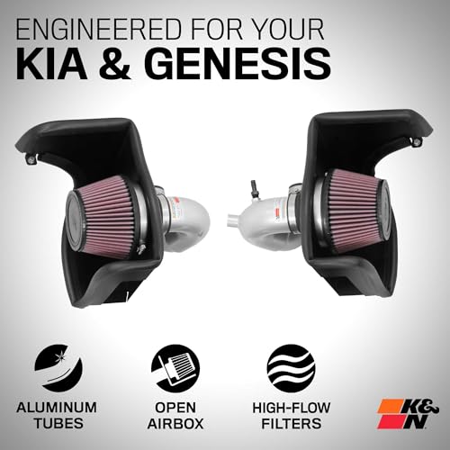 K&N Cold Air Intake System: High-Flow Air Filter, Increase Performance & Acceleration: Compatible with 2018-2025 Genesis/Kia G70, Stinger, 69-5318TS