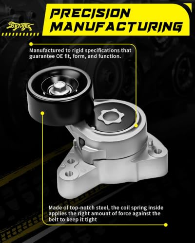 Oktiger Belt Tensioner Assembly with Pulley for Honda Civic Si Ex Ex-l Lx Se 2006-2015 2.0L/2.4L, Accord 2003-2007 2.4L, Crv 2002-2014 2.4L, for Acura Rdx 07-12 2.3L, Tsx 04-06 2.4L, OE # 38278 - size: 38278