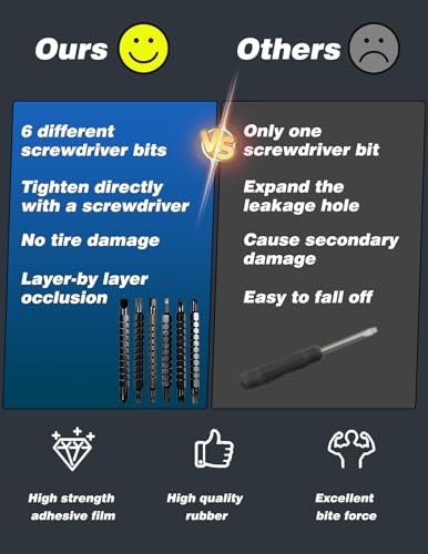 Tire Repair Rubber Nail Kit, 70 PCS Screw-in Tubeless Tire Repair Nail Kit for Car, Motorcycle, Truck, ATV, SUV, Tractor