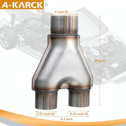 A-KARCK Exhaust Y Pipe 3" Inlet, Stainless Steel 2.25" Outlet 10" Long Y Pipe Withstands High Temperatures - color: Y Pipe, size: 3.0 To 2.25inch 10"Long