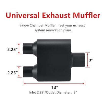 3 Muffler Single Chamber 3.0" Universal Mufflers Performance Race Exhaust Muffler 3.0 inch,Aggressive Sound,Black(3" center in/2.25" dual out/overall 13") - size: 3" center in | 2.25" dual out | Overall 13", style: Center in |Dual out