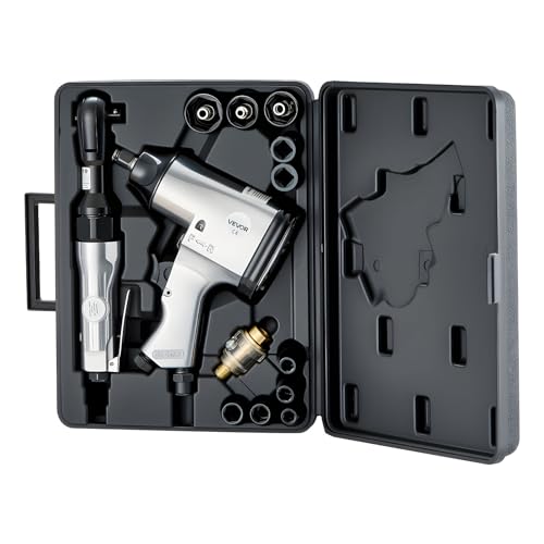VEVOR 1/2" Air Impact Wrench & 3/8" Ratchet Wrench Combo, 19 Pieces Pro Air Tool and Accessories Kit - Includes 10PCS CR-V Steel Impact Socket Set & Carrying Case for Auto Repair, Home DIY Projects