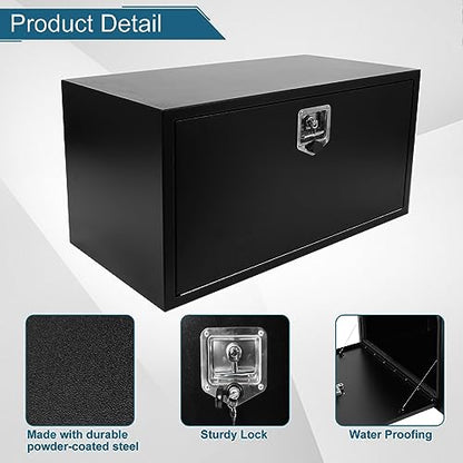 36"X18"X18" Underbody Steel Truck Box Black Heavy Duty Steel Trailer ToolBox Pick Up Truck Tool Box Storage Organizer w/Lock & Keys - size: 36"x18"x18"