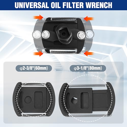 WORKPRO Universal Oil Filter Wrench (2-3/8 to 3-1/8") Adjustable with Auto-Clamp Spring, Oil Filter Removal Tool, Oil Filter Change Set, Ideal for Engine Filters, Conduit, & Fittings