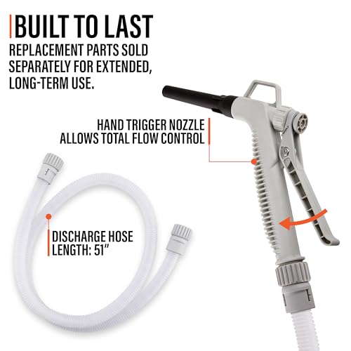 Deway Fuel Transfer Pump, Adjustable Flow Nozzle, 3.8 GPM, 51in Hose - style: Hand-Trigger Nozzle