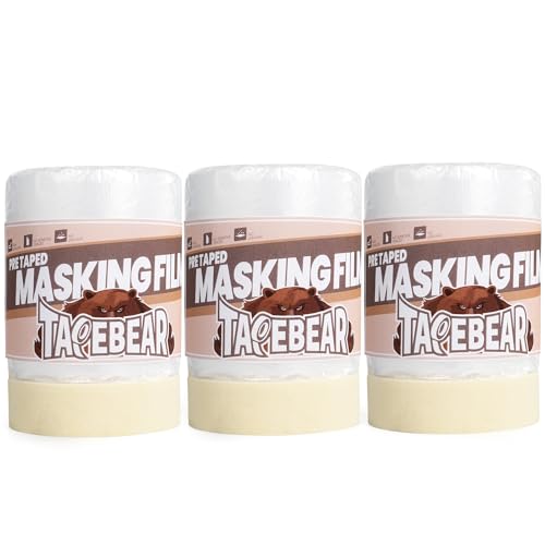 TAPEBEAR Pre-Taped Masking Film 22" x 30Yards Plastic Cover for Painting - size: 550mm x 27m