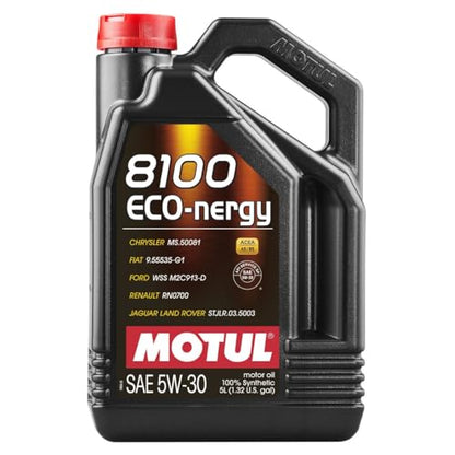 Motul 8100 ECO-nergy 5W-30 Full Synthetic Motor Oil with Advanced Low-Friction Formula – ACEA A5/B5 & API SP Approved for Ford, Jaguar Land Rover, VW & European Applications – 5 Liter - size: 5 L