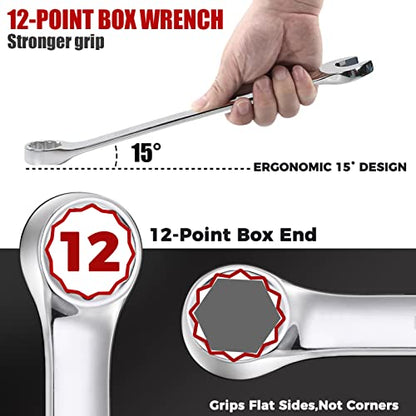 Combination Wrench Set,32-Piece Chrome Vanadium Steel Wrench Set 12-Point SAE & Metric Wrenches 1/4"-1" and 7-22mm with Rolling Pouch - size: (Pack of 1)