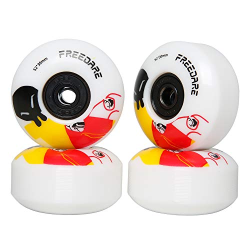 FREEDARE Skateboard Wheels 52mm and Bearings, Spacers Installed 92A for Street Tricks(Pack of 4) - color: yellow/white