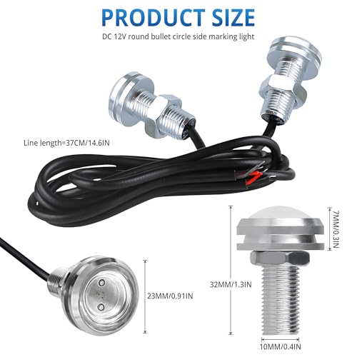 4Pcs 23mm COB DC 12V Eagle Eye LED Car Fog DRL Daytime Running Light Car ATV Camper Trunk Motorcycle Marker Lights Lamp Tail Reverse Fog Light Signal Lamp (Red) - color: Red