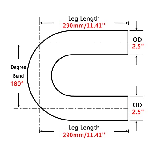 2.5 Inch 180 Degree DIY Custom Mandrel Exhaust Pipe Tube Pipe, T304 Stainless Steel, Universal Fit, 22.82 Inch End to End Length, 2.5'' OD Mandrel Bend Pipe - size: 2.5''OD-180 Degree-1PC