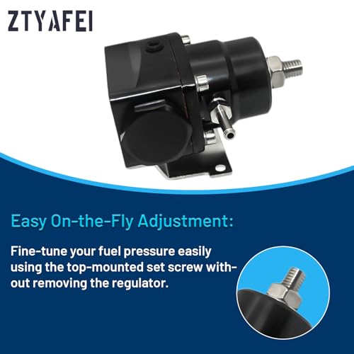 Universal Adjustable EFI Fuel Pressure Regulator Kit (20-120 PSI) - Equipped with Pressure Gauge and 10 FT 6AN CPE Fuel Line Hose and Adapter Fitting, in Black Anodized Aluminum Material