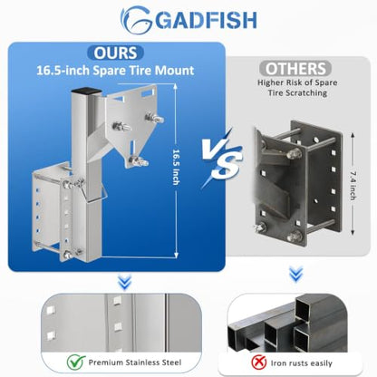 GADFISH Stainless Steel Spare Tire Carrier Mount, Elevated Folding 16.5 Inch Trailer Spare Tire Mount Holder，Fits 4/5/6 Lugs Trailer Wheels on 4"/4.5"/4.75"/5"/5.5" and 6" Bolt Patterns(Silver) - color: Silver