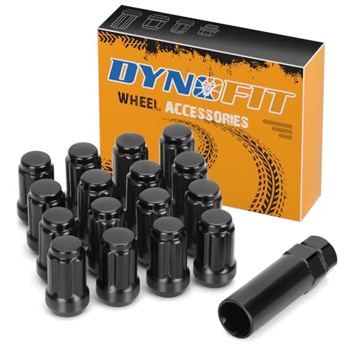 ATV M10x1.25 Aftermarket Lug Nuts for Most Hon-da Yamaha Kawasaki Suzuki, dynofit 16pcs+1socket 10mm-1.25 Black Spline Drive Conical/Cone Lugnuts for Arctic Cat/Can-Am Tuner Quad, 19mm/21mm Hex Key - size: M10 x 1.25