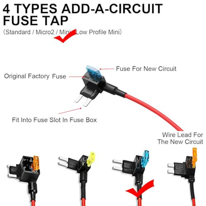 Gebildet 3pcs Small Double Head Fuse tap, Bypass Cable, Repair Fuel Pump Relay Bypass Cable with 4pcs Fuse (3/5/10/15Amp) and Extractor - style: ATS-double head