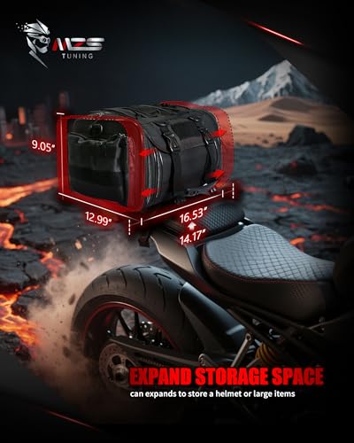 MZS Motorcycle Travel Luggage Bag, 22-27L Expandable Dual Use Storage Black - size: 27L