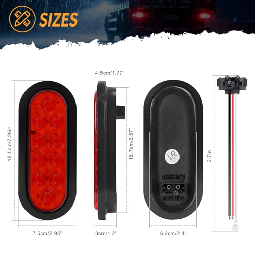 6-Inch Oval Red LED Trailer Tail Lights 2PCS, 10 LEDs Stop Turn Tail Brake Lights, DOT Certified, IP67 Waterproof Surface Mount, for Truck RV Boat Trailer - color: 01-2PCS RED
