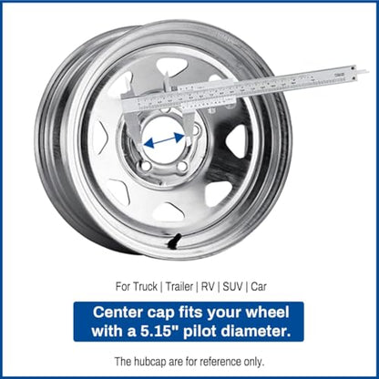 5.15in Push Through Trailer Center Caps Brushed Aluminum Fit 5.15" Center Bore Truck Trailer RV SUV Wheels Rims Hub Caps, Silver, 4Pcs - size: 5.15” Hub, 5.31” Tall
