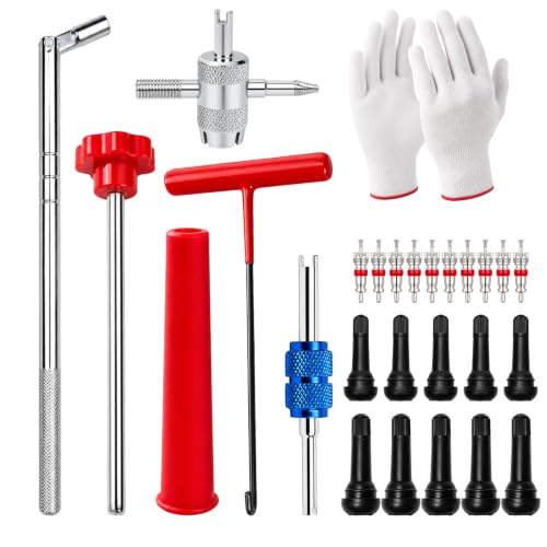 Valve Stem and Core Removal Replacement Tool Kit,Valve Stem Installation Tool Without Removing Tire,Snap Fix Mate Valve Stem with 5 TR413/TR414 for Cars Motorcycles Lawn Mowers ATVs