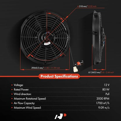 A-Premium 12'' 12 inch Slim Universal Electric Cooling Fan Assembly - style: 12 inch