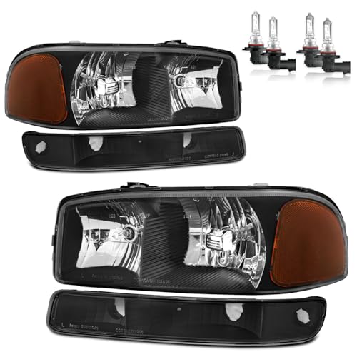 Halogen Headlights for 99-07 GMC Sierra/99-06 GMC Yukon - color: Black | With High & Low Beam Bulbs