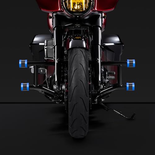 Advanblack Protek Two Step Highway Peg Crash Bar with CNC Slider Fit for 2014-2025 Harley Touring Road Glide Street Glide Electra Glide – Engine Guard Performance Upgrade (Blue CNC w/Carbon Inlay) - color: Blue CNC w/ Carbon Inlay