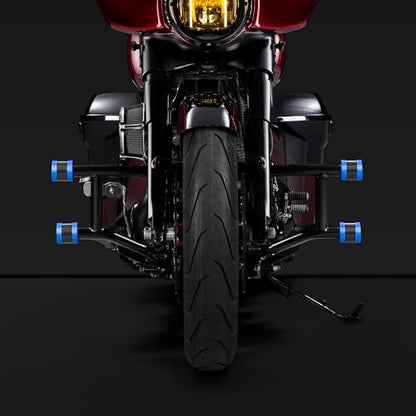 Advanblack Protek Two Step Highway Peg Crash Bar with CNC Slider Fit for 2014-2025 Harley Touring Road Glide Street Glide Electra Glide – Engine Guard Performance Upgrade (Blue CNC w/Carbon Inlay) - color: Blue CNC w/ Carbon Inlay