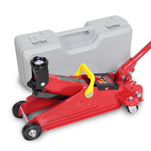 Big RED Hydraulic Trolley Service Lift Jack/Portable Floor Jack with Special Slow Release and Blow Mold Carrying Storage Case : 2 Ton (4,000 lb) Capacity, Red,T82012GS - size: 2 Ton (4,000 lb) slow release with case, style: Steel