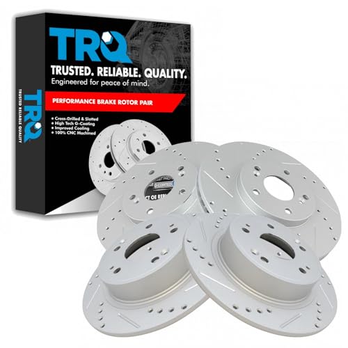 TRQ Performance Front and Rear Brake Rotor Set G Coated Drilled and Slotted - style: BRA13987