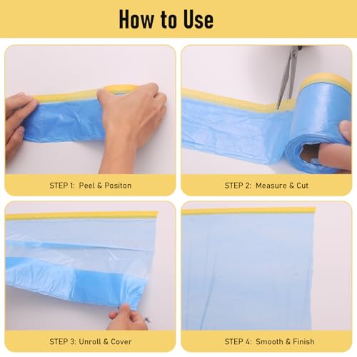 10 Rolls Pre-Taped Masking Film, 20" x 50', Static Cling HDPE Plastic