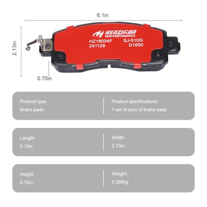 D1650 Front Ceramic Brake Pads Kit Fit For Nissan Altima 2013-2023, For Nissan LEAF 2014-2017 - style: HZ1650H