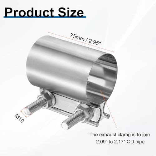 HARFINGTON Exhaust Clamp 2.17" Stainless Steel Lap Joint Band Clamp Exhaust Pipes Connection with M10x55.5 Screws for Car Muffler Elbow Pipes - size: 2.17 inch