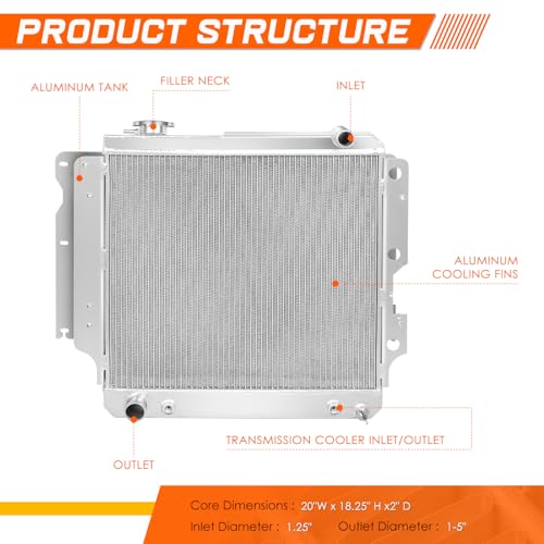 3-Row Full Aluminum Racing Radiator Compatible with 87-06 Jeep Wrangler YJ/TJ 2.4-4.2