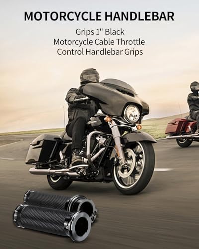 Hand Grips 1 Inch Motorcycle Handlebar Grips Cable Throttle Compatible for Honda Yamaha Suzuki Kawasaki Harley Davidson Sportster Touring Dyna Softail 883 1200 Black