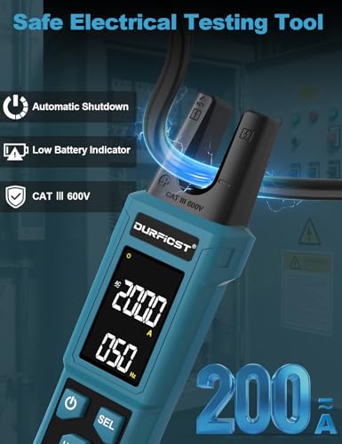 Clamp Meter, DURFICST Digital Auto Ranging Amp Meter TRMS 4000 Counts, Clamp Multimeter with AC/DC Current & Voltage, NCV, Resistance, Capacitance, Frequency, Continuity, Live Wire, Temperature Test
