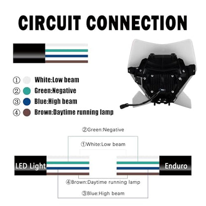 Dirt Bike LED Headlight,Motorcycle Elliptical Headlamp Supermoto Fairing For TC FE TE EXC XCW SXF SX 125 250 300 350 450 500 530 SMC R 690 2024 White - color: White