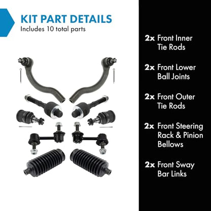 TRQ Front Steering & Suspension Kit Ball Joint Steering Rack & Pinion - style: PSA46084